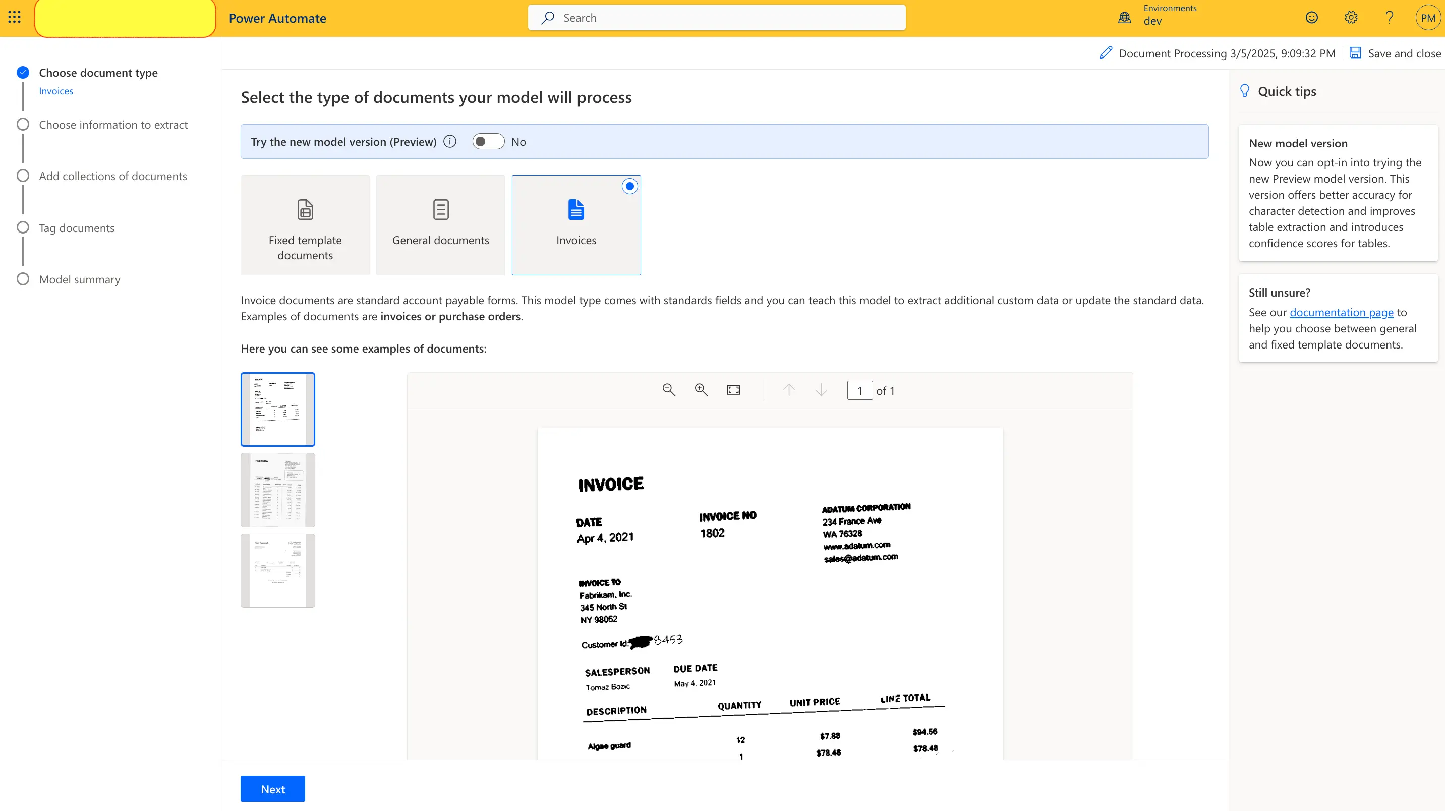 Choose Document Type