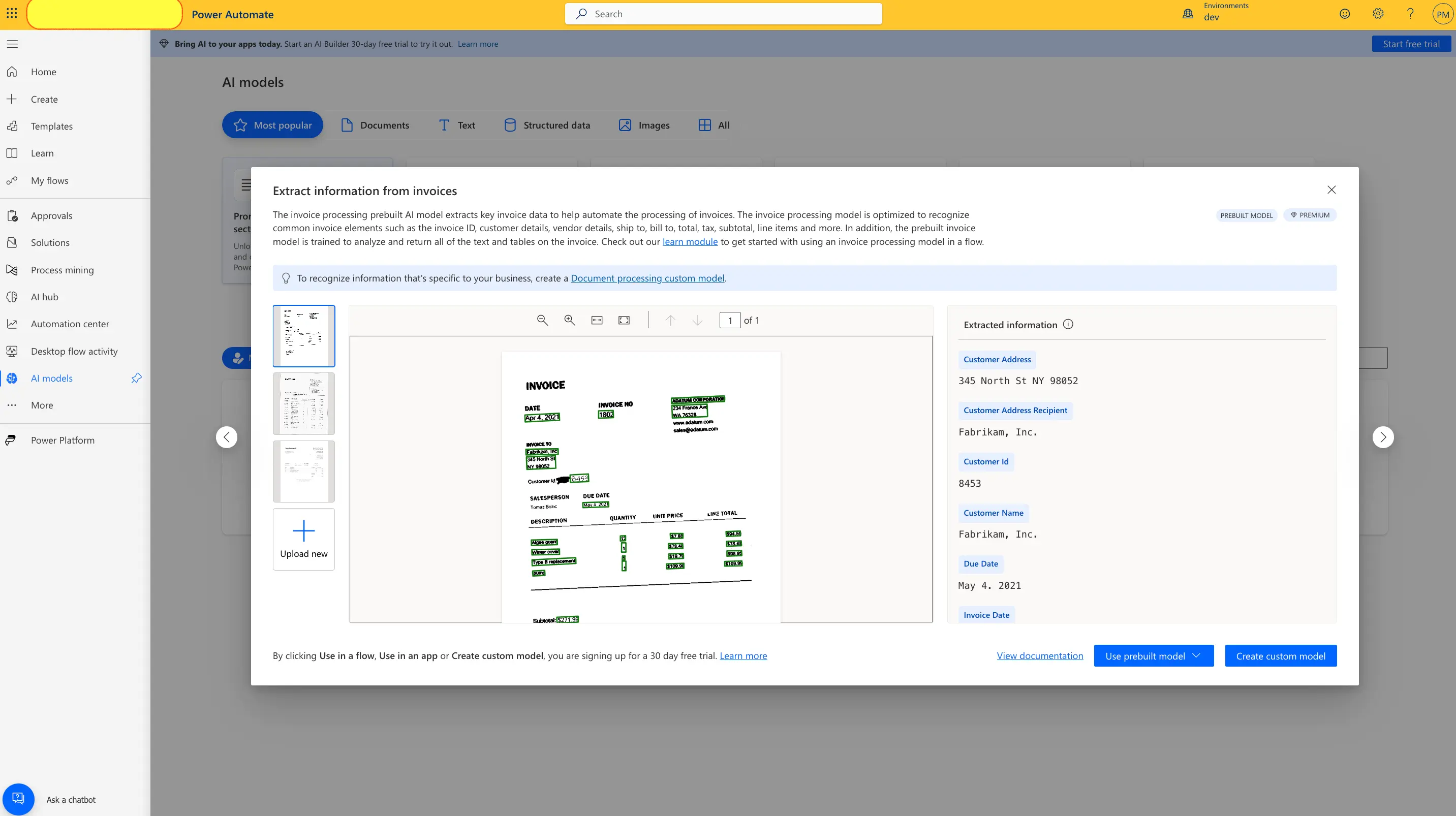 Model AI Extract information